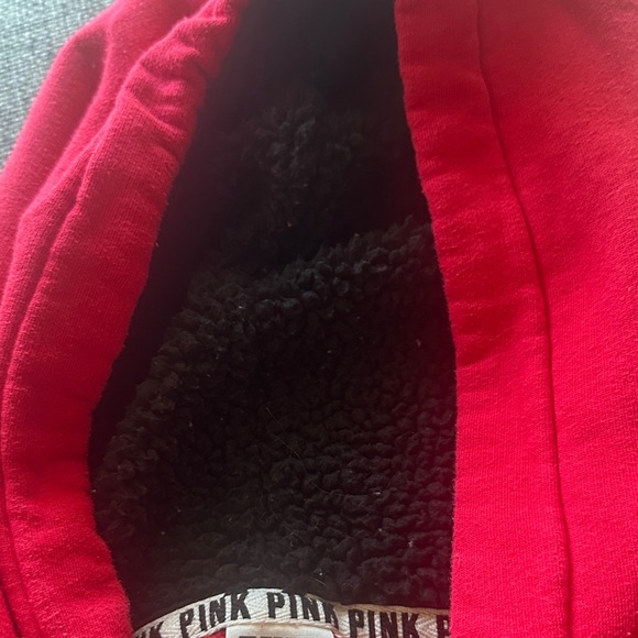PINK Victoria’s Secret Red Hoodie with Silver Sequin Letters On Back Size M - Picture 6 of 11